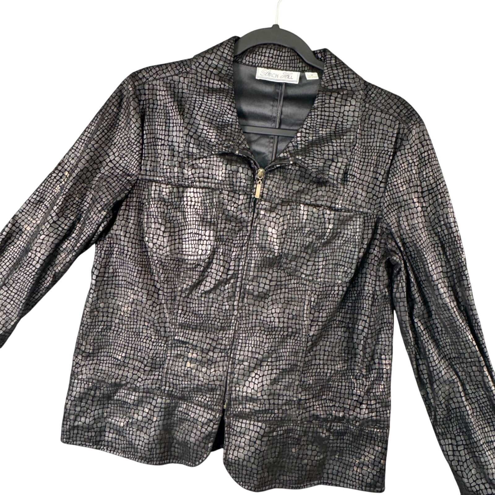 Arch Hill Womens M Black Snake Print Faux Leather Blazer Jacket Whimsigoth Luxe